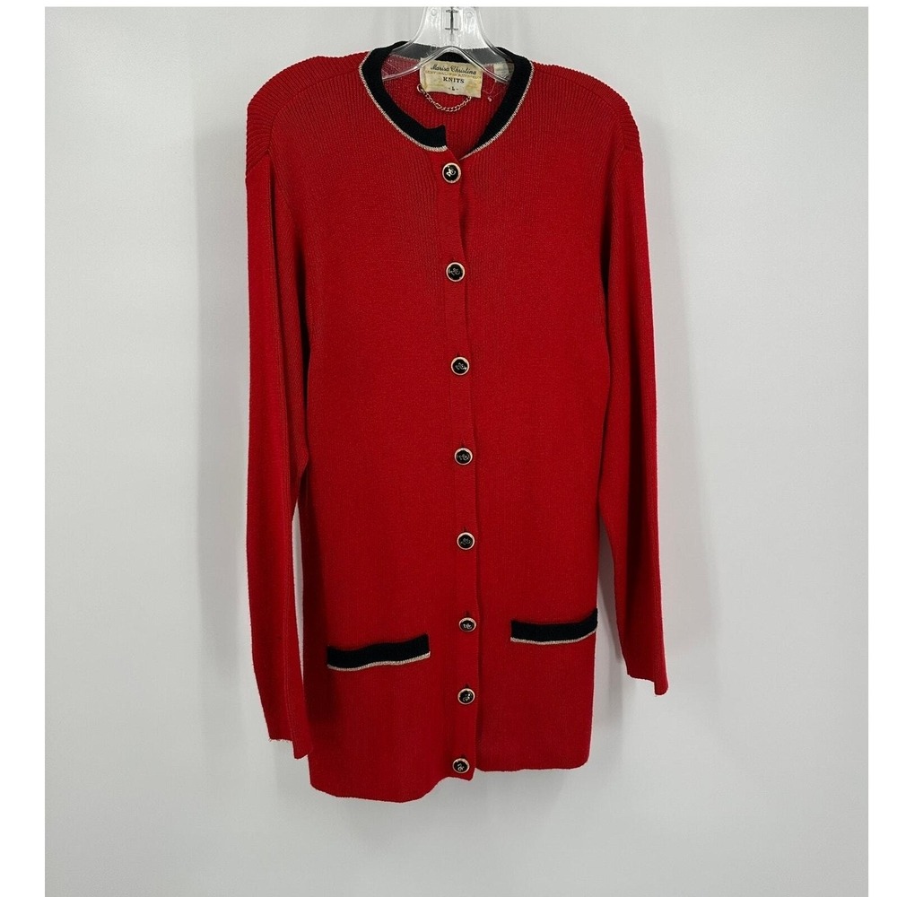 Womens Vintage Old‎ Money Longline Cardigan Size L Sweater Quiet Luxury Twee Red